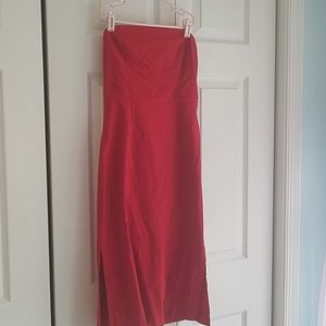Red strapless dress